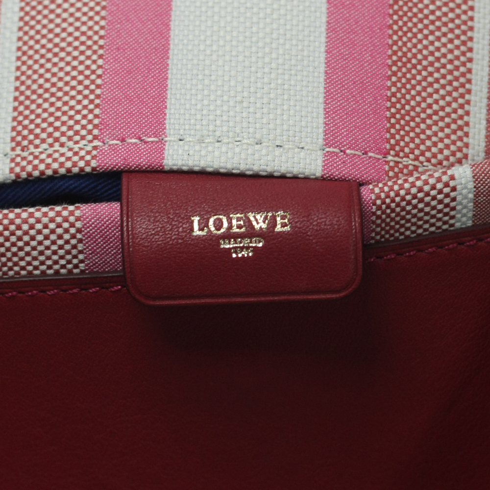 loewe(罗意威)红粉色帆布大号牛皮拼接购物肩袋