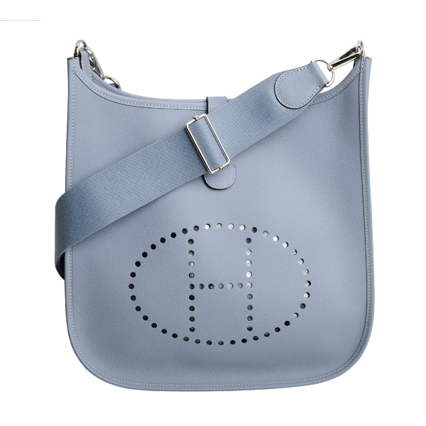 hermès(爱马仕 )浅蓝色奢华牛皮evelyne系列斜挎包