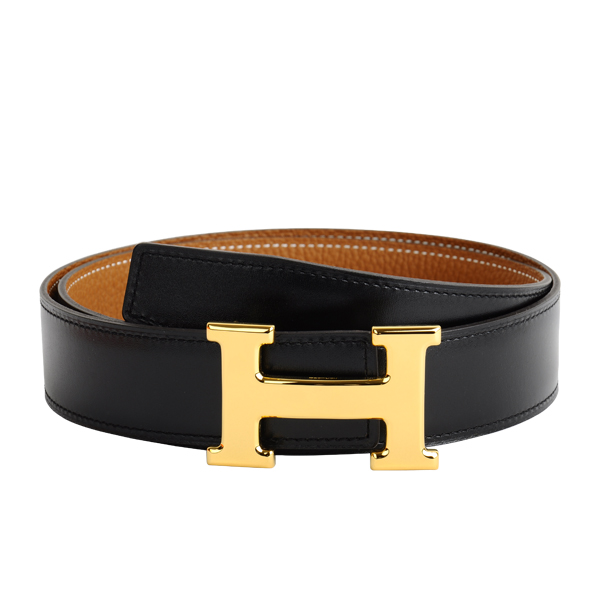 hermes(爱马仕)优雅绅士的黑/棕色皮带搭配,工艺精湛的金色h扣,利用