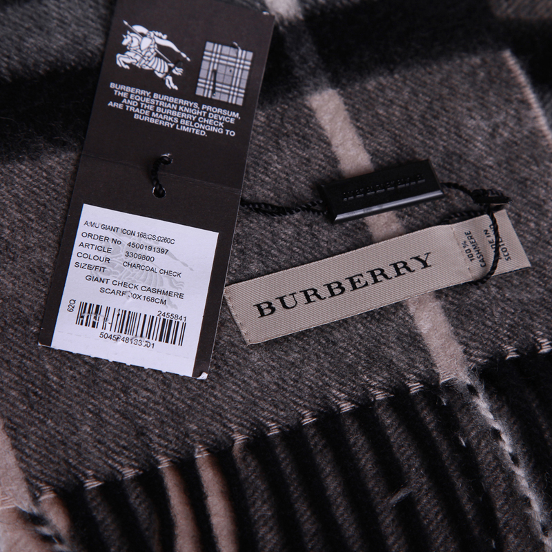 burberry博柏利男女通用炭灰色格子羊絨圍巾3309800