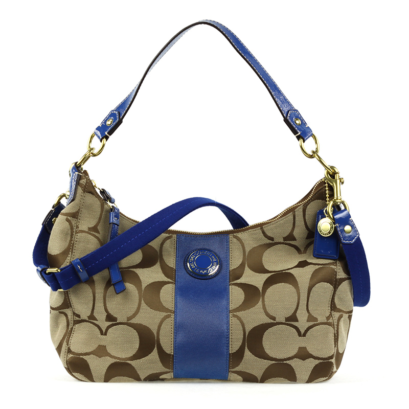 coach/寇驰 经典女款帆布卡其 蓝单肩斜跨包