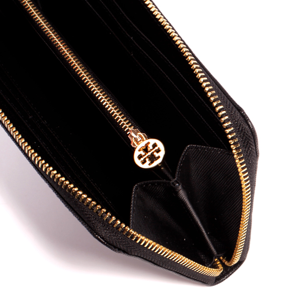 tory burch(托里伯奇)黑色女士中长款十字纹真皮钱包