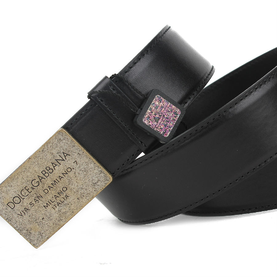 &gabbana/杜嘉班纳    腰带 黑色牛皮材质 做旧金色配饰 金属皮带头